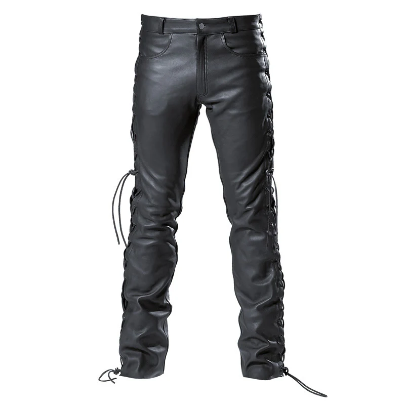 Lederschnürjeans - schwarz