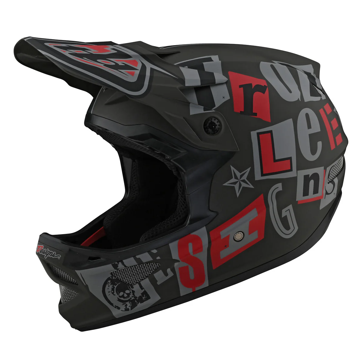 D3 Fiberlite - Fullface Helm - Anarchy Olive - Schwarz/Grau/Rot/Grün